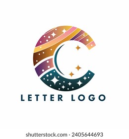 Initial Letter C Concept Universe Galaxy Stellar Star Logo Design Vector Template