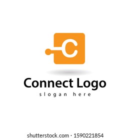 Initial letter C connect. Linked shape square symbol