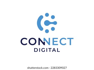 Letra inicial C para el diseño del icono de tecnología digital del logotipo de conexión