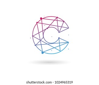 Initial Letter C Connected Circle Network Logo Design Template Element