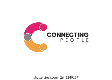 Initial letter C connecting people logo. Flat vector logo colorful geometric shapes Design template element.