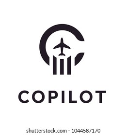 Initial Letter C Copilot with Plane Silhouette for Aircraft Airplane Aviation logo design vector