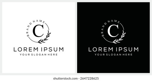 Initial letter C cosmetics fashion logo design, serif font graphic icon, leaves nature symbol concept 
