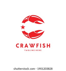 Initial Letter C Crayfish Prawn Shrimp Lobster Claw Seafood Circular Label Logo Design Inspiration