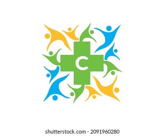 initial Letter C Cross plus medical health care logo icon design template illustrations