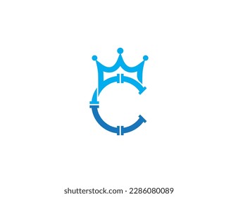 initial Letter C Crown Plumbing Service Logo Concept icon sign symbol Design Element. King, Plumber, Repair Logotype. Vector illustration template
