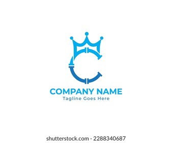 letra inicial C Símbolo de icono de signo de concepto del logotipo del servicio de fontanería de la corona Elemento de diseño. King, Plumber, Reparar Logotipo. Plantilla de ilustración de vector 