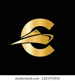 Initial Letter C Cruise Ship Logo Boat Icon. Yacht Symbol, Marine Logotype