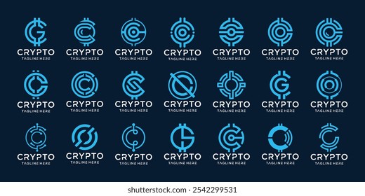 Initial Letter C Crypto Blockchain Coin Logo Design. Vector Icon Collection Digital Currency.