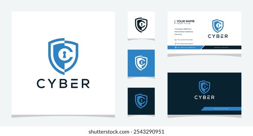 Initial Letter C Cyber Shield Secure Logo Design, Vector Template Business Card