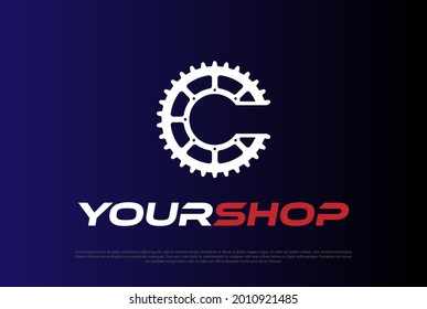 Initial Letter C for Cycle Gear Cog Drive or Bike Sport Club Logo Design Vector