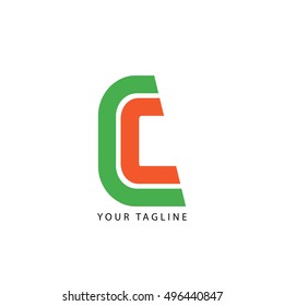 Initial Letter C Design Logo Green Orange