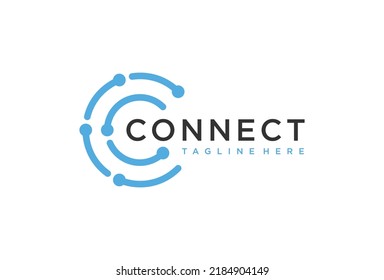 Initial Letter C with Dot Circle Connected as Network Logo Vector design template