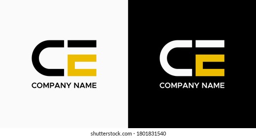 Initial Letter C and E Linked Logo. Black and Yellow Geometric Shape isolated on Double Background. Usable for Business and Branding Logos. Flat Vector Logo Design Template Element