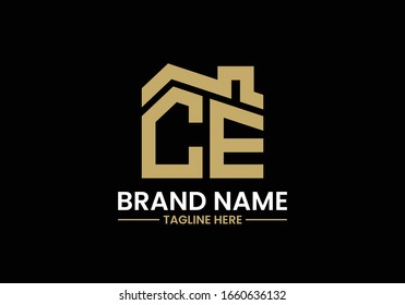 Initial Letter C and E with the roof. Real estate logo design concept.