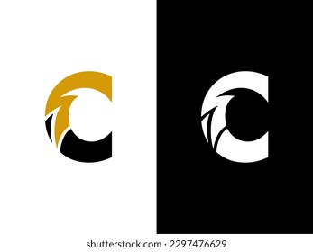  Initial Letter C Electric Logo. letter C overlap with the thunderbolt icon isolated on white background, Flat style Logo Design Template. creative letter C Electric logo vector illustration