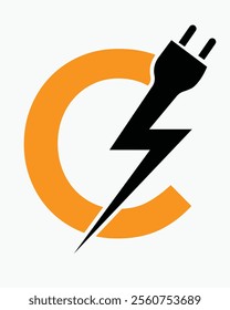 Initial Letter C Electric Logo Concept With Power and Electric Plug Symbol Vector Template