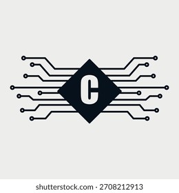 Letra inicial C Electricidad diseño de logotipo. Fuente del alfabeto del concepto de diseño de componentes eléctricos. Ilustración vectorial.
