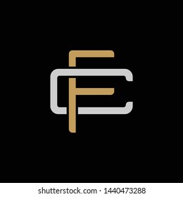 Initial letter C and F, CF, FC, overlapping interlock logo, monogram line art style, silver gold on black background