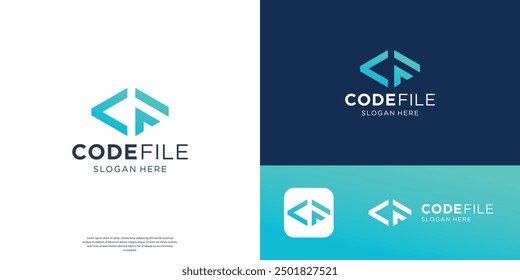 initial letter c and f coding logo design template.