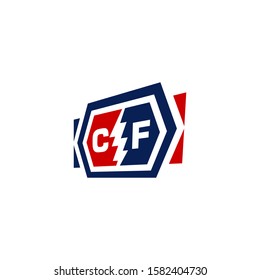 Initial letter C F with lightning bolt hexagon shape in blue and red simple modern Smart Business company Logo Concept. 