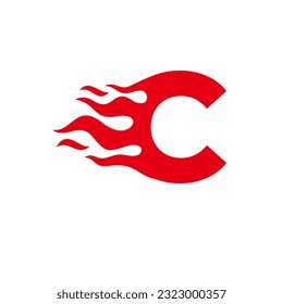 Initial Letter C Fire Flame Logo Design Vector