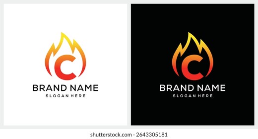 Initial letter C fire flame logo design vector template 
