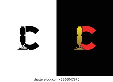 Initial Letter C Flat Laser Cutting Logo. Letter C and Laser Engraving Vector Logo Design Template.