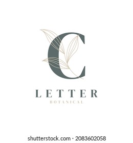 Initial Letter C Floral and Botanical Logo. Nature Leaf Feminine for Beauty Salon, Massage, Cosmetics or Spa Icon Symbol