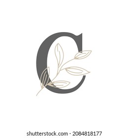 Initial Letter C Floral and Botanical Logo. Nature Leaf Feminine for Beauty Salon, Massage, Cosmetics or Spa Icon Symbol