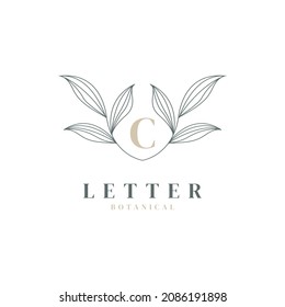Initial Letter C Floral and Botanical Logo. Nature Leaf Feminine for Beauty Salon, Massage, Cosmetics or Spa Icon Symbol