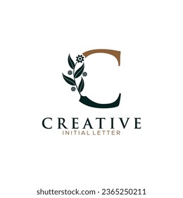 Initial Letter C and Floral Logo vector, Botanical Minimalistic Letter Feminine Logos with Organic Plant Elements