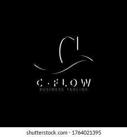 Initial letter C flow logo vector design template. Silhouette letter isolated on black background. Can be used for company logo or symbol