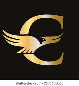 Initial Letter C Flying Eagle Logo Concept For Speed Icon and Transportation Symbol Vector Sign