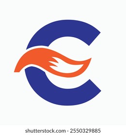 Initial Letter C Fox Logo Design Concept With Fox Tail Symbol