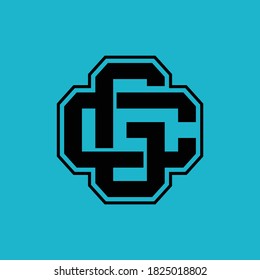 Initial letter C, G, CG or GC overlapping, interlock, monogram logo, black color on blue background