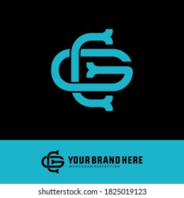 Anfangsbuchstaben C, G, CG oder GC überlappend, Verriegelung, Monogramm-Logo, blaue Farbe auf schwarzem Hintergrund