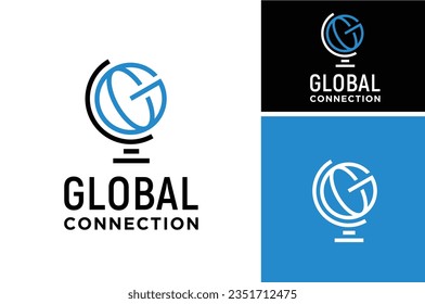 Initial Letter C G, GC CG Monogram with Globe for Global logo design