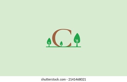 Initial letter C garden with trees landscape template