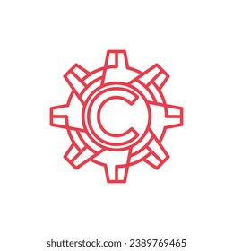 Initial Letter C gear engineering logo design vector