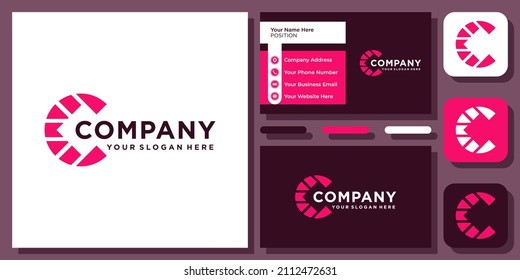Initial Letter C Geometric Circle Abstract Monogram Vector Logo Design with Business Card