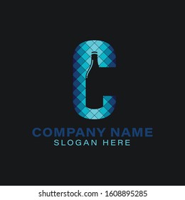 Initial letter C glass bottle Modern Logo Ideas. Inspiration logo design. Template Vector Illustration. Isolated On Black Background