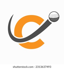 Initial Letter C Golf Logo Design. Initial Hockey Sport Academy Sign, Club Symbol