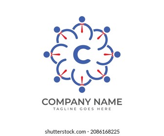 initial Letter C with Group of business people. Teamwork Logo Template.