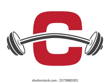 Initial Letter C Gym Logo Design Concept With Straight and Curved Barbell Symbol. Fitness Sign, Bodybuilding, Workout Vector