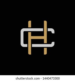 Initial letter C and H, CH, HC, overlapping interlock logo, monogram line art style, silver gold on black background
