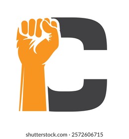 Initial Letter C Hand Logo Concept For Happy Labor Day For United States, USA Labor Day Symbol