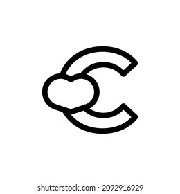 Initial Letter C with Heart Love in Line Style Logo Design Template Element