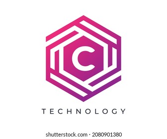 initial Letter C Hexagon Technology Logo icon Vector Design Template