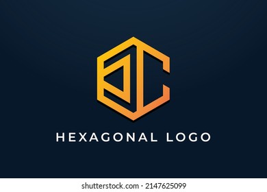 initial letter C hexagonal line isolated in dark background